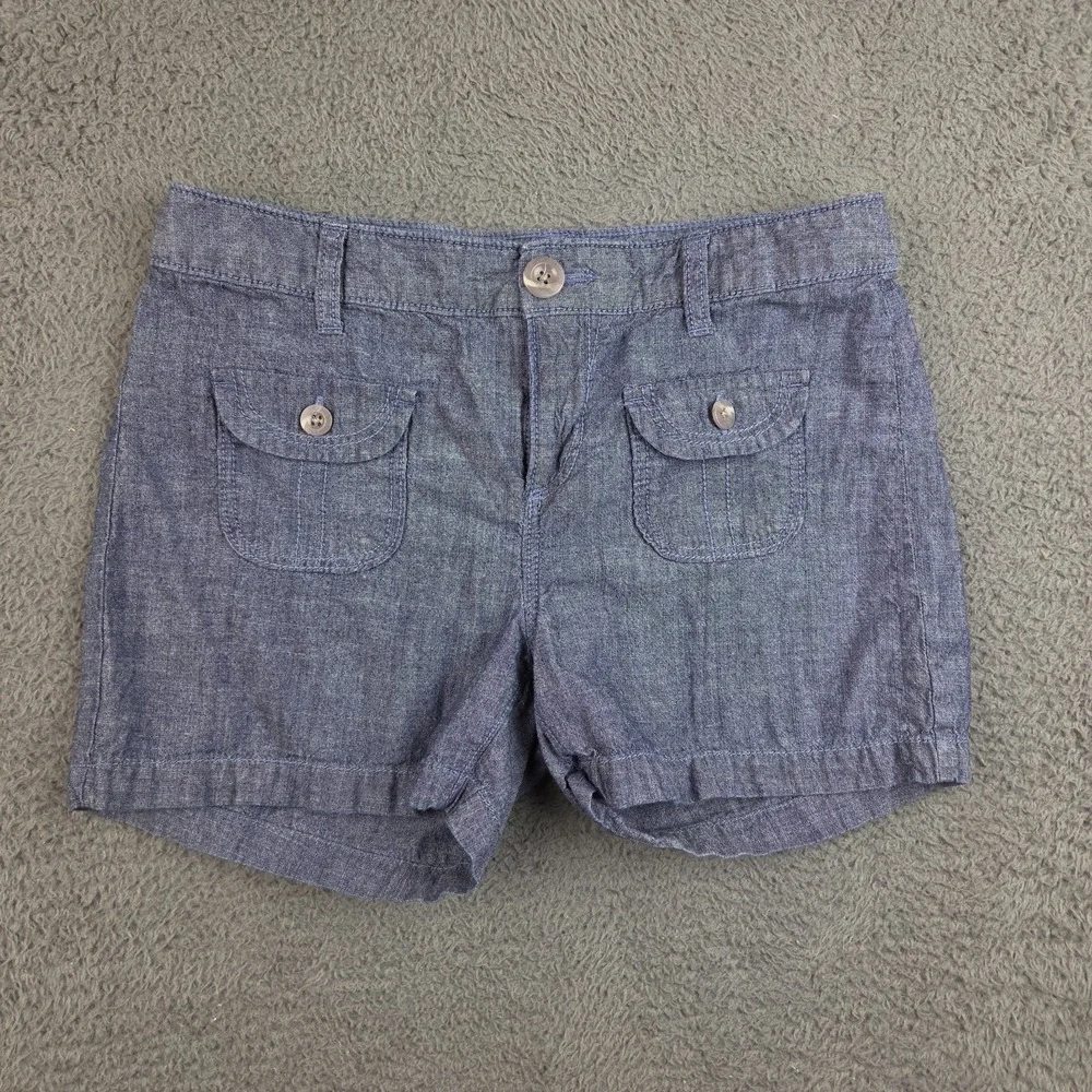 Old Navy Chambray Belted Shorts Women's 14 Blue Adjustable Waist Cotton